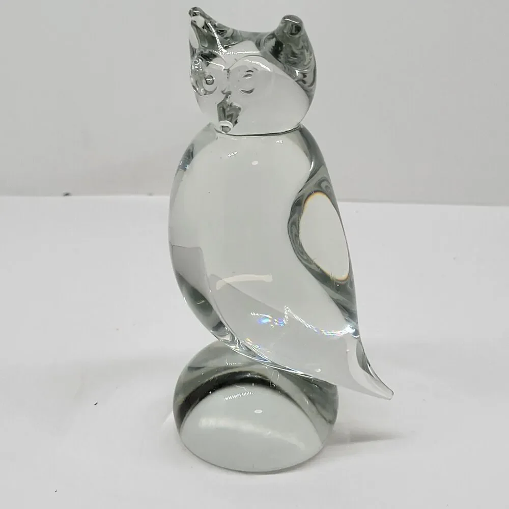 Owl Figurine Clear Glass Paperweight